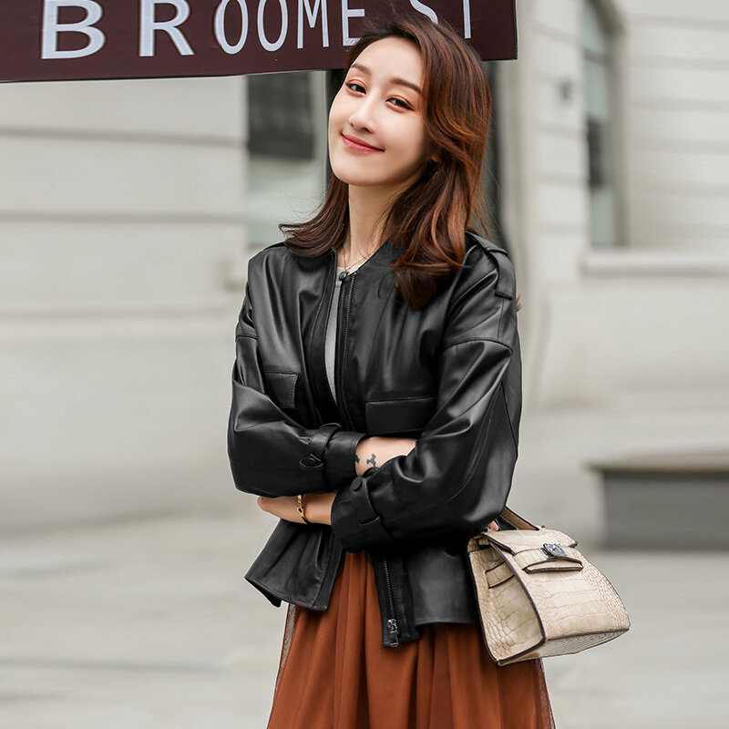 2023 primavera autunno donna giacca in vera pelle cappotto corto in pelle di pecora femminile coreano Casual Chaqueta Mujer Z91761 KJ4314