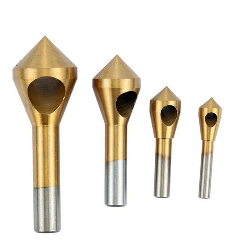 Gold Coated Deburring Drill Bit Set, escareador, chanfro ferramenta, ideal para metal madeira e plástico, 4pcs