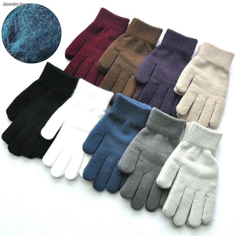 Kobiety mężczyźni jesienne zagęszczone jednolity kolor pełne mitenki ogrzewacz dłoni rękawiczki para rowerowe zimowe pluszowe rękawiczki z dzianiny