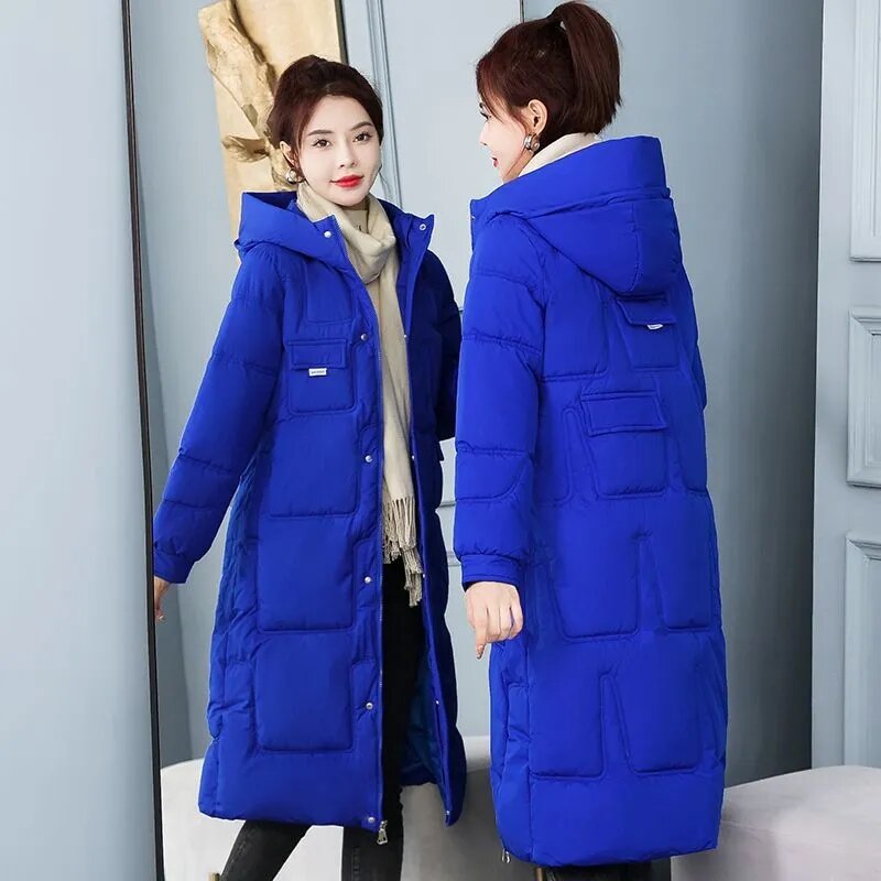 Chaqueta acolchada de algodón para mujer, abrigo grueso de plumón, Parka larga holgada coreana, ropa de pan, invierno, 2023