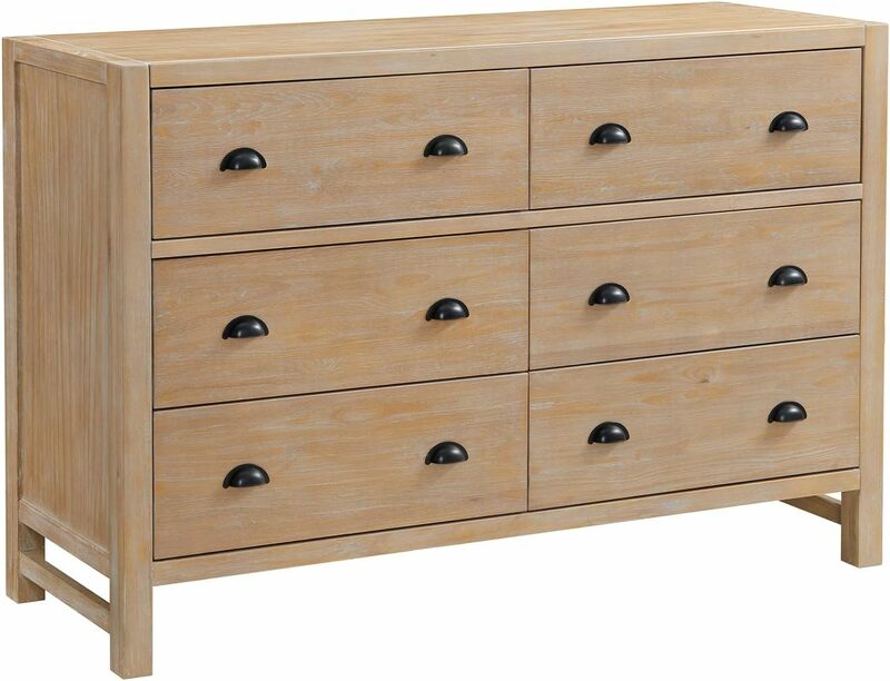Alaterre Furniture Arden Wood Double Dresser, 56x18x36 inches, Light Driftwood