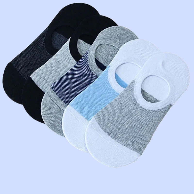 Chaussettes courtes en maille respirante pour hommes, absorbant la sueur, chaussettes invisibles en coton de silicone, haute qualité, mode masculine, 5 paires, 2024