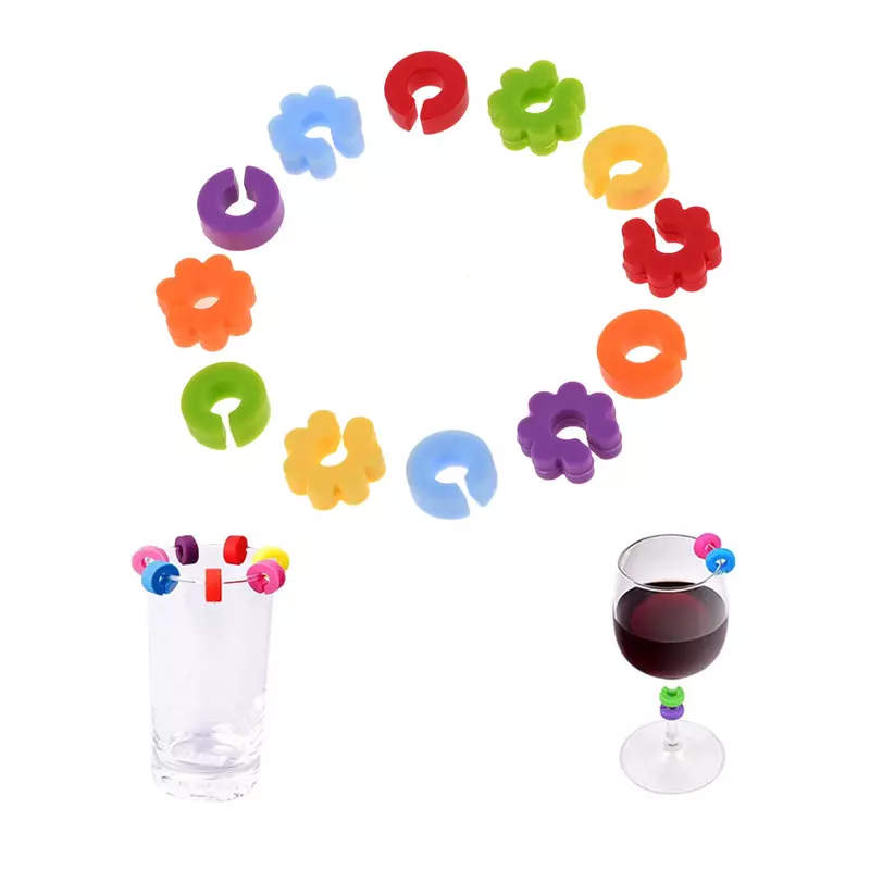 12Pcs Colorful Wine Glass Identification Marker Silicone Drinking Glass Tag Cup Label Home Kitchen Bar Party Wedding Table Decor