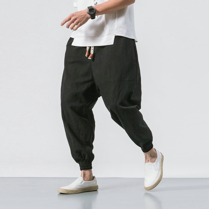 2023 весенние повседневные брюки большого размера, Мужская Уличная одежда, хлопковые льняные Джоггеры в стиле Харадзюку, модные мешковатые брюки-султанки для мужчин