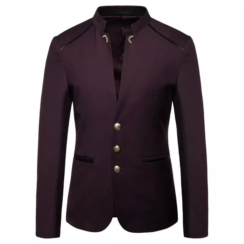 2023 Spring New Men's Fashion Button Decorative Blazer Coat Chinese Style Slim Fit Stand Collar Solid Color Suit Jacket