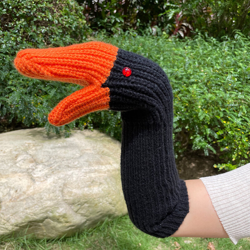 Unisex Warm Knit Mittens Cold-Proof Creative Knitting Gloves Full Finger Animal Warm Mittens for Autumn Winter