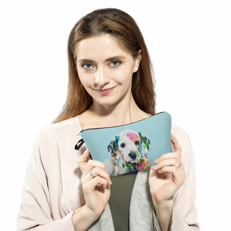 Modna damska torba kosmetyczna na zewnątrz składana organizator podróży plażowa Mini dama kosmetyczka zestaw przyborów kosmetycznych z nadrukiem z psem zwierząt dalmatyńskich