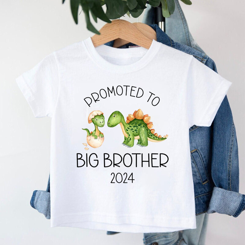 Gepromoveerd Tot Grote Broer 2024 Dinosaurus Print T-Shirt Baby Aankondiging T-Shirt Meisjes Outfit Tops Peuter Tshirt Zomerkleding