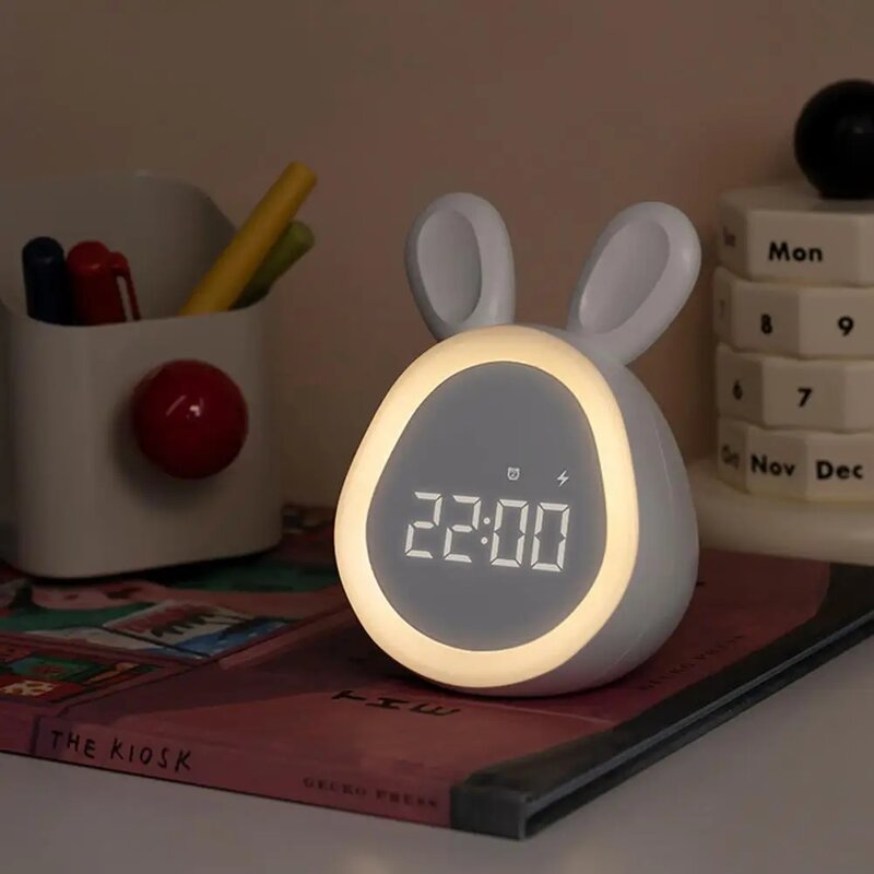 常夜灯付きのかわいいウサギのアラーム時計,ミニLED時計,USB充電,子供用デジタル時計