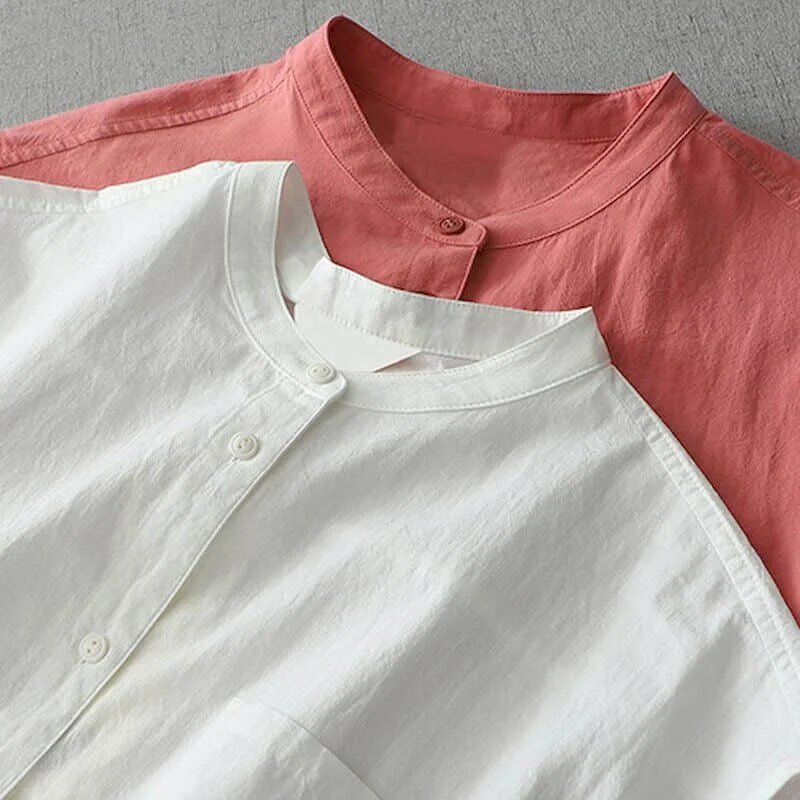 GlaWomen-Chemise à simple boutonnage en coton et lin pour femmes, style coréen, débardeurs vintage décontractés, vêtements monochromes, Y