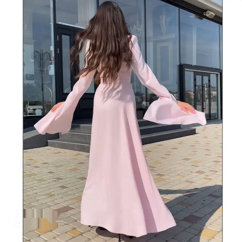 A-Line High O Neckline Prom Dress Long Sleeves Evening Dress With Ankle-Length Women Wedding Party Formal Gowns Arabia