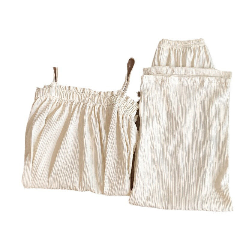 Women's Pajamas Summer Solid Suspender Pants Imitation Cotton Home Clothing Korean New Loose Casual Thin Female Sleepwear Set