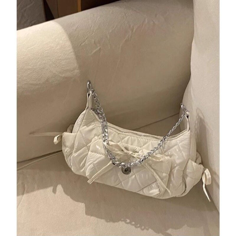 Xiuya Elegant Pink Shoulder Bag for Women Summer Fashion Leather Casual Cute Handbag Chains Hot Girls Daily Gentle Armpit Bag