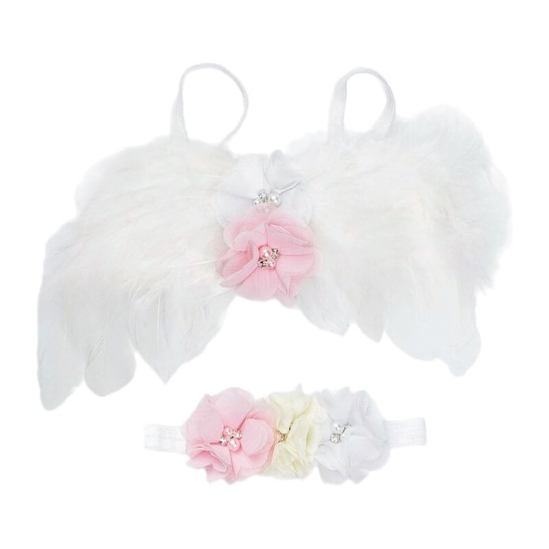 Infant Angel Wing with Headband Baby Photoshoots Props for Newborns Photography