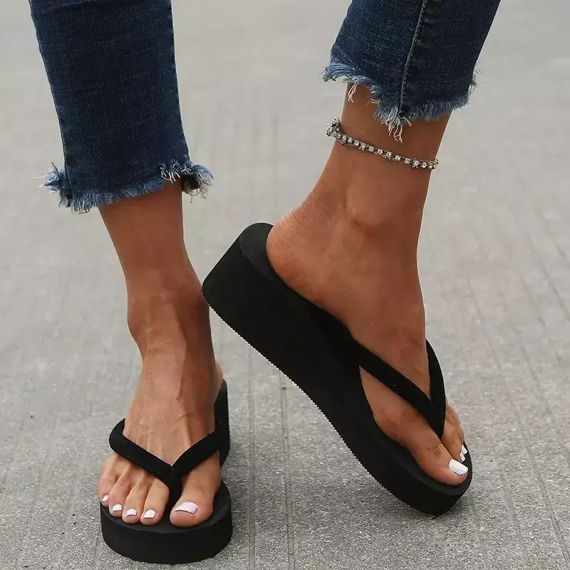 Sandal musim panas sepatu wedge wanita sandal selop pantai wanita sandal rumah sandal jepit wanita sandal busa memori Chanclas Mujer