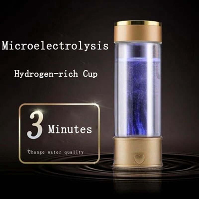 1 Piece Hydrogen Water Generator Alkaline Maker Rechargeable Gold Metal + Glass Portable Water Ionizer Bottle Super Antioxidan