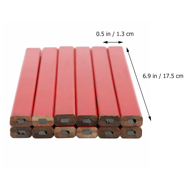 Carpenter Marker Woodworking Octagonal Red Hard Black Lead Flat Wooden Pencils