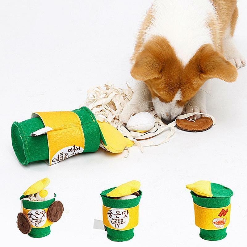 라멘 국수 개 장난감 경량 라멘 국수 컵, 강아지 장난감, 상호 작용 및 세척 가능 봉제 식품 숨기기 및 탐색