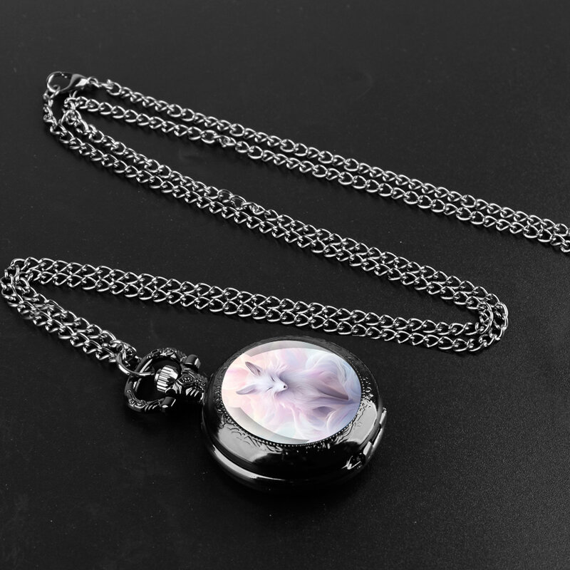 Nowy ładny różowy motyw lisa szklany zegarek kwarcowy zegarek kieszonkowy w stylu Vintage z naszyjnik damski z wisiorkiem łańcuszkiem