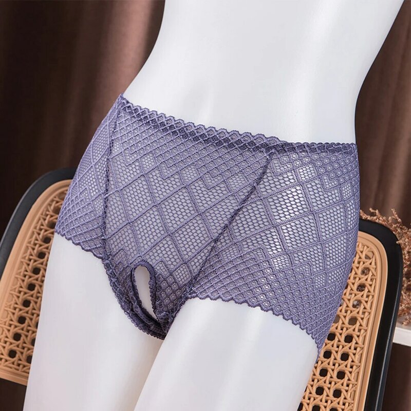 Women Sexy Lace Boxers Crotchless See-through Panties Hip Lift Mid-rise Underwear Solid Seduction G-Strings Erotic Knickers