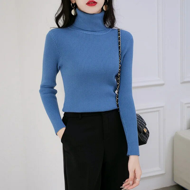 Thick High Collar Pullover Sweater For Women Long Sleeved Bottomed Shirt Slim Warm Autumn Winter Knitwears Pull Femme Jumper