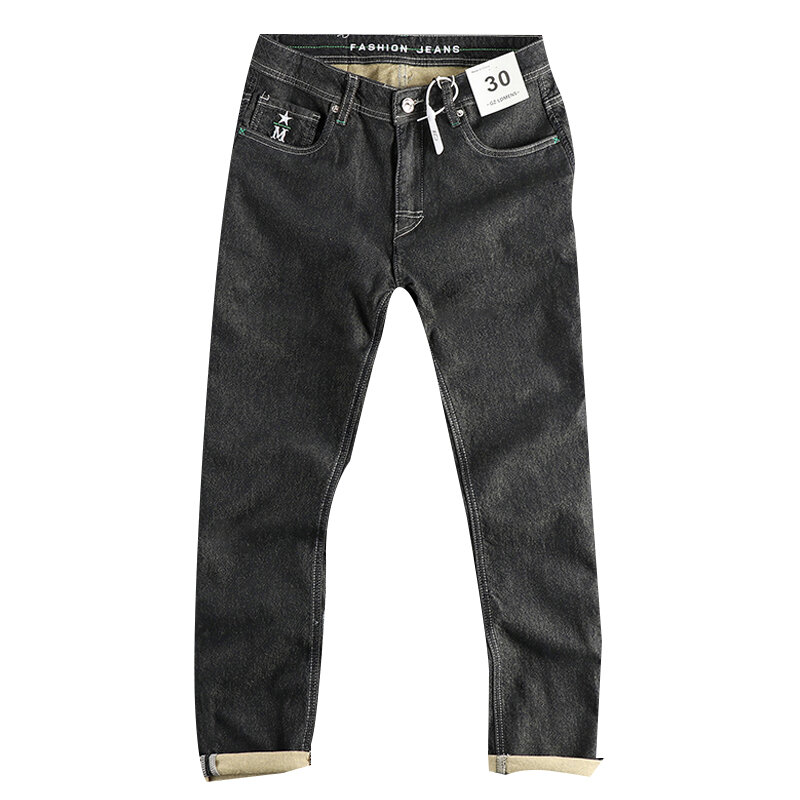 Sommer mode Herren neue schwere Bastel stickerei gewaschen schwarze Jeans schlanke kleine gerade Stretch bequeme Hose