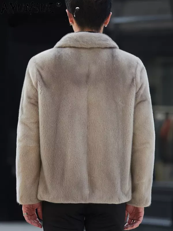 AYUNSUE giacche di visone in vera pelliccia per uomo 2023 inverno Casual risvolto cappotto di pelliccia naturale giacche di pelliccia di visone di fascia alta moda Chaquetas
