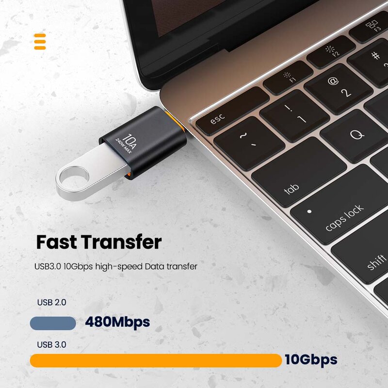 Elough-Adaptador USB 3,0 a tipo C, convertidor macho a hembra, carga rápida, para Macbook, portátil, Xiaomi y Samsung, 10A