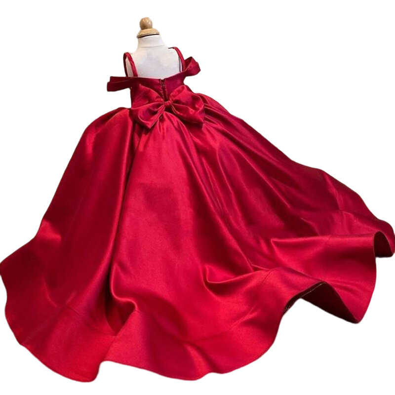 تخصيص الصيف الأحمر الوردي طول الأرض الساتان جونيور فستان وصيفة الشرف لحفل الزفاف حفلة عيد ميلاد الأميرة ثوب 1-14