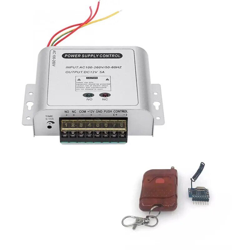 Controlador de potencia de acceso de amplio voltaje, entrada de 100 ~ 260V, 12V, 5A, NO/NC, bloqueo, compatible con control remoto usado, control de huella dactilar/acceso