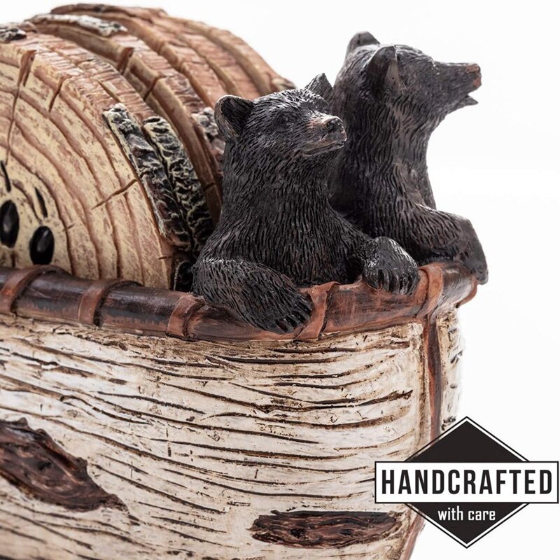 Ensemble de dessous de verre en résine d'ours noir, statue d'ours mignon, artisanat de canoë, ornements pour la maison