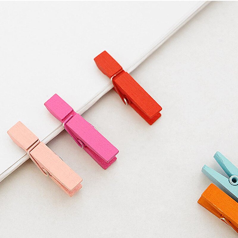 35x7mm/20pcs Natural Wooden Colored Photo Clips Memo Paper Peg Clothespin DIY Stationery Christmas Wedding Party Home Decoration
