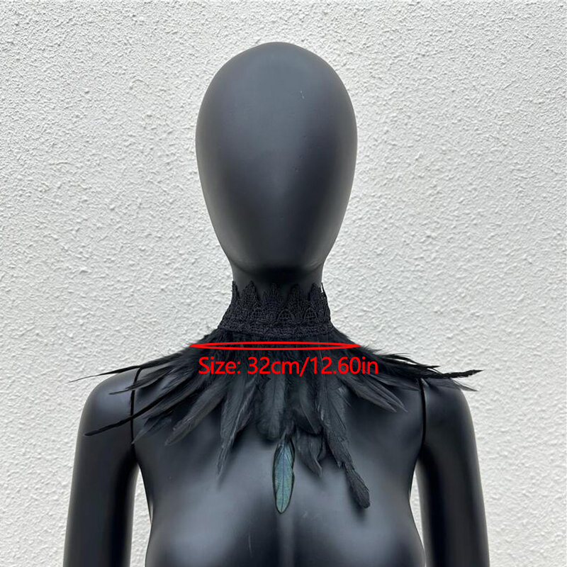 Punk Gothic Feather Fake Collar Necklace Party Costume Accessory Halloween Cosplay Props Stage Performance Feather Choker Scarf