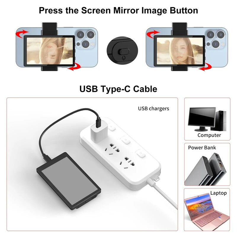 KingMa-Pantalla de Monitor con cámara trasera para teléfono, Compatible con iPhone, para selfis, Vlog, transmisión en vivo, TikTok