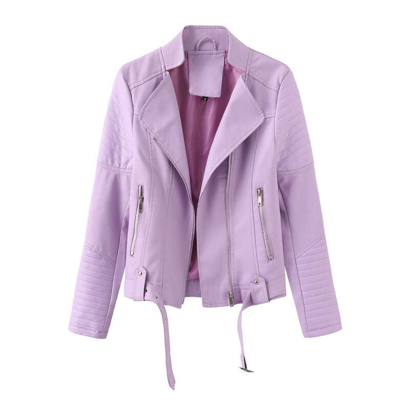 女性用長袖ベルト付きレザージャケット,上質な春秋ジャケット,ヨーロッパとアメリカのVネック,2023