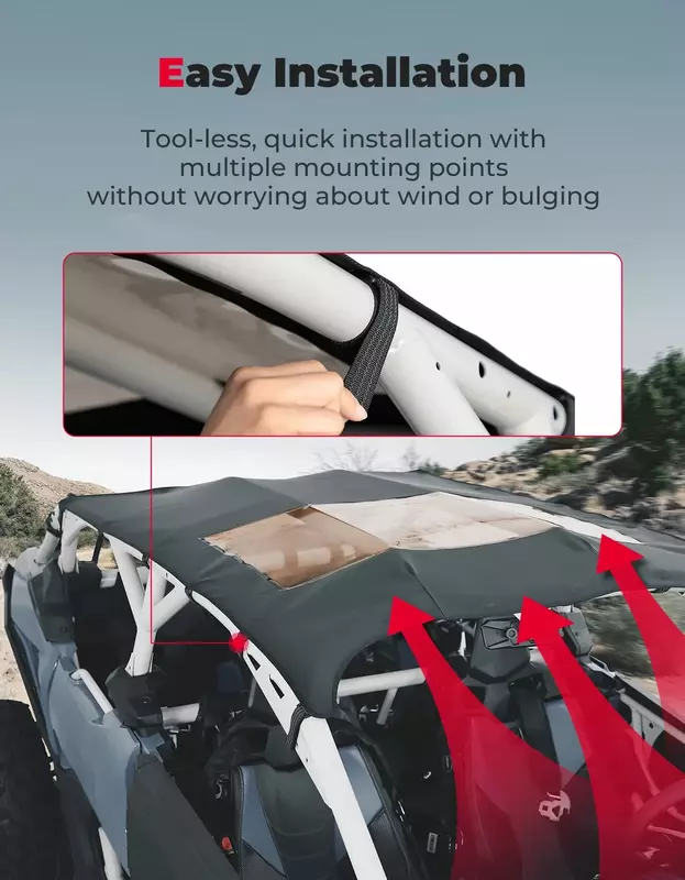 KEMIMOTO UTV wodoodporny PVC płócienna miękka osłona przeciwsłoneczna na dach do puszek Maverick X3 Max 4x4 XDS XRS XMR Turbo DPS 4 drzwi 2017 +