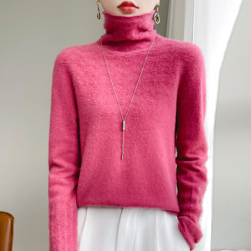 Seamless Readymade Garment 100% Pure Woolen Sweater Women's Pullover Heap Collar Long Sleeve Autumn/Winter Loose Large Size Tops