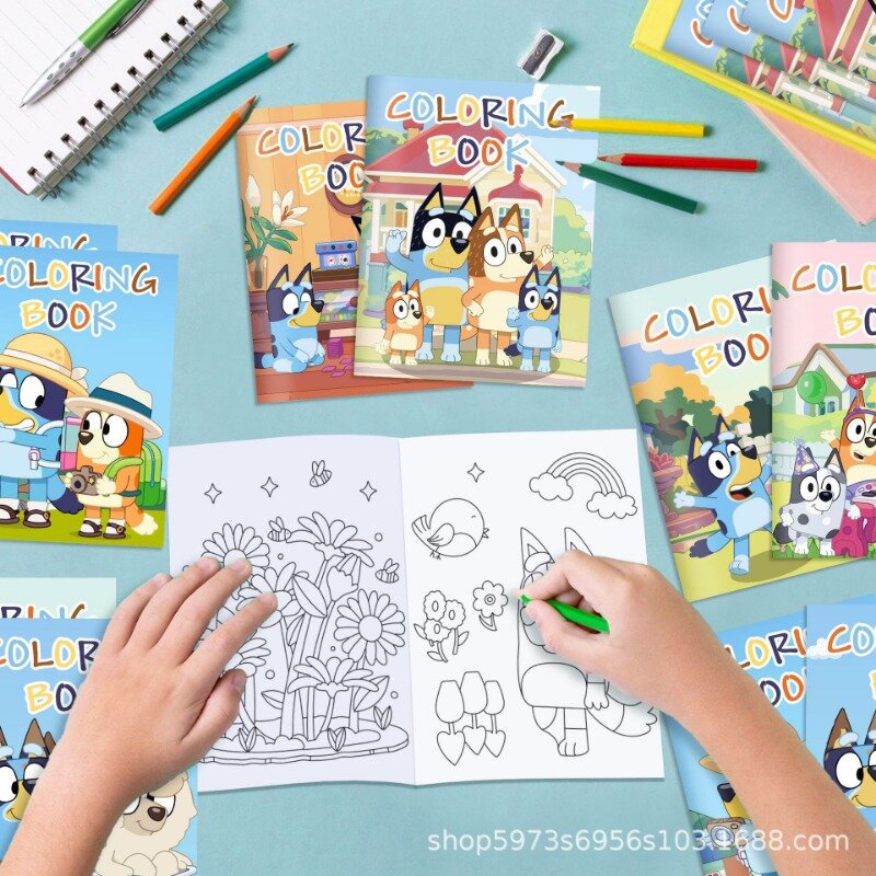 Bluey Bingoes keluarga warna-warni DIY warna mengisi buku pesta kartun berwarna Graffiti buku lukisan anak-anak hadiah Puzzle