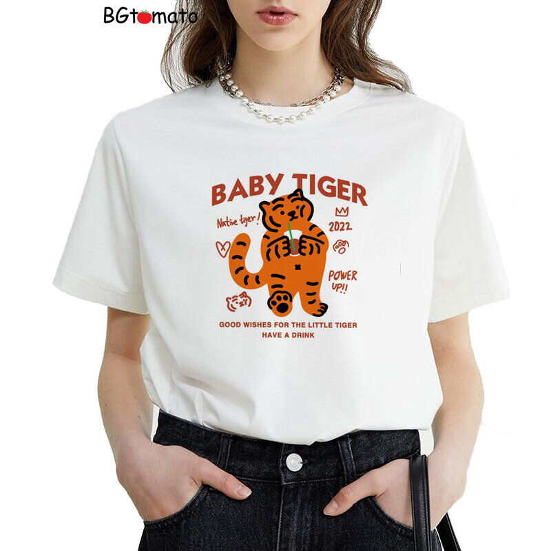 Футболка с мультяшным принтом тигра, милые летние рубашки, брендовая Удобная футболка хорошего качества для девочек A024