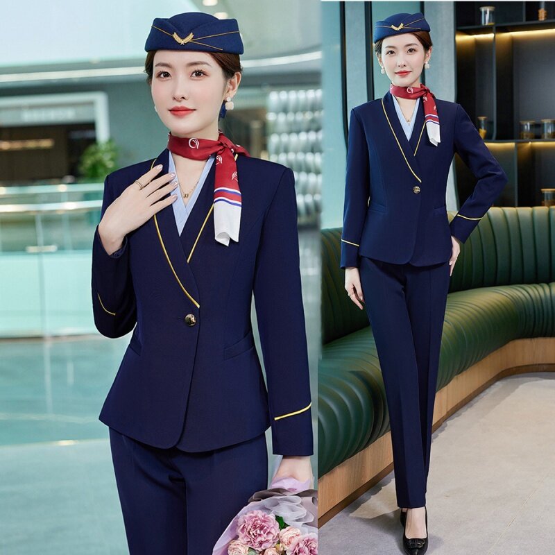 Fato de roupas femininas de negócios, roupa formal, roupas de trabalho para aviação hoteleira, moda nova, outono e inverno, 8917