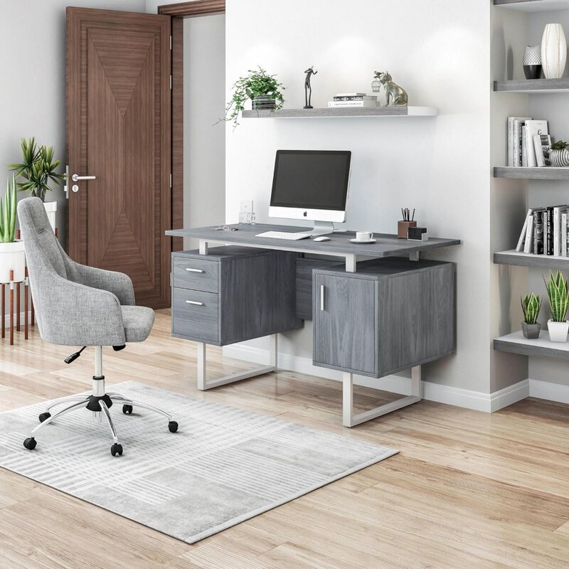 TECHNI-Bureau de bureau moderne avec rangement, disponible en gris