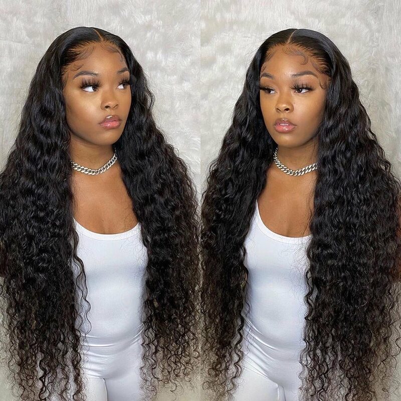 Curly Water Wave Full 13x4 Hd Transparent Lace Front Human Hair Wigs 30 40 Inch Human Hair Wig For Women Deep Wave Frontal Wig