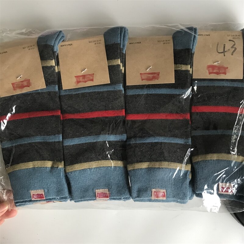 3pk Men's Stripe Stretch Crew Socks Men's Casual Cotton Multi Stripe 3-Pack Socks Fall Winter EUR 39-42