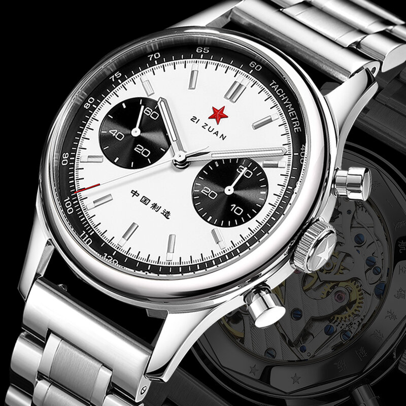 SEAKOSS Panda 1963 jam tangan mekanis pria Seagull st1901 gerakan leher angsa 40mm jam Pilot safir bercahaya