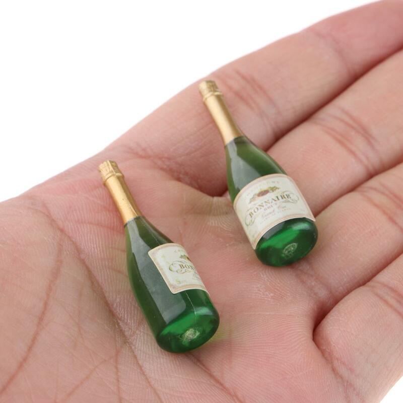 2 sztuk akcesoria do domku dla lalek 1/12 skali miniaturowe butelki do szampana przybory kuchenne