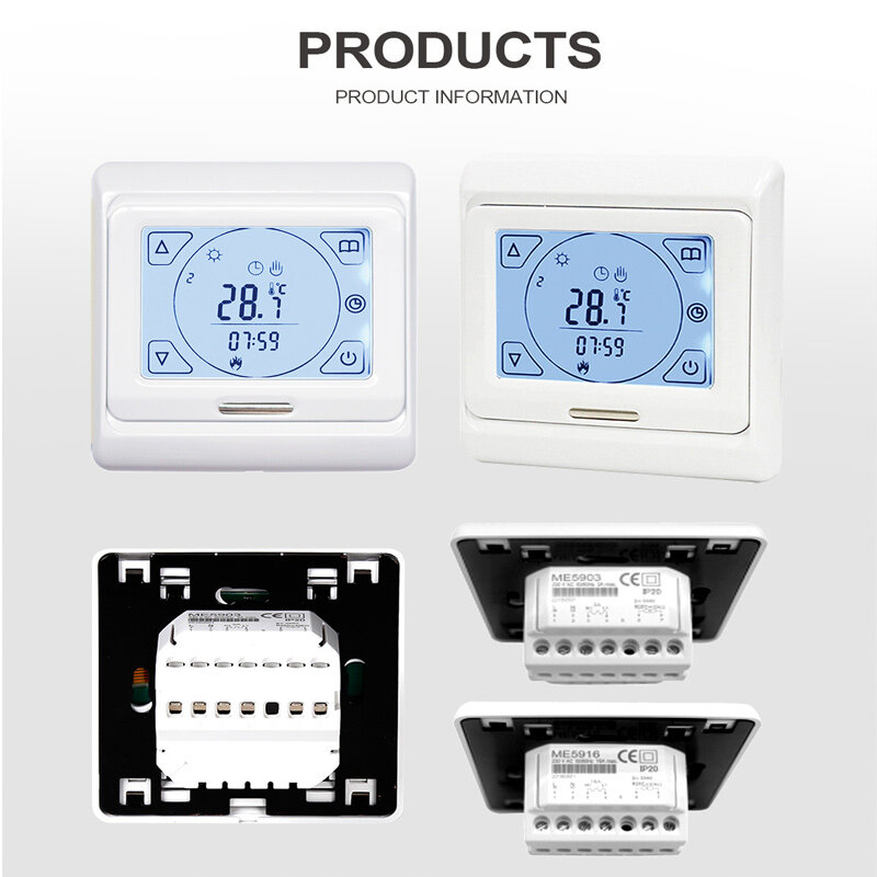 Panel pengontrol suhu pemanas lantai listrik, pengatur termostat tampilan Digital cerdas pemrograman fleksibel