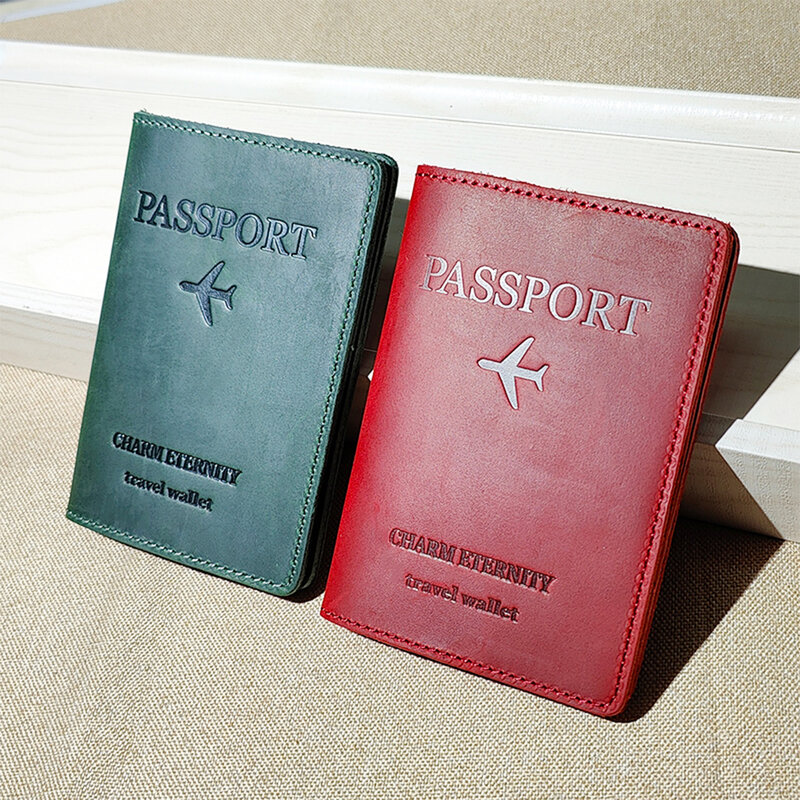 Kemy-Funda de pasaporte de cuero genuino para hombre y mujer, soporte Universal para pasaporte, organizador de viaje