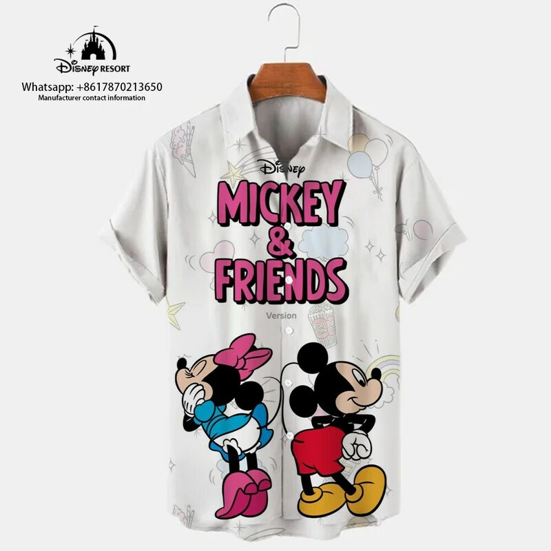 남성용 미키 3D 프린트 반팔 셔츠, 편안한 캐주얼 미키 싱글 버클 반팔 셔츠, 신제품