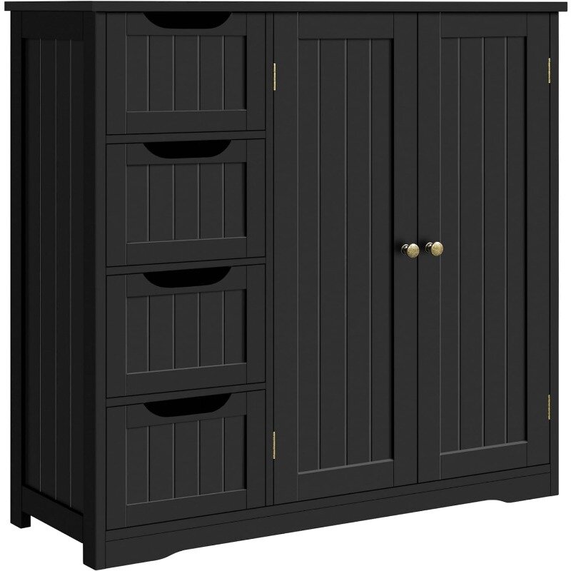 Armoire en bois HOFloor, armoire de rangement latérale avec 4 portes doubles et portes de proximité