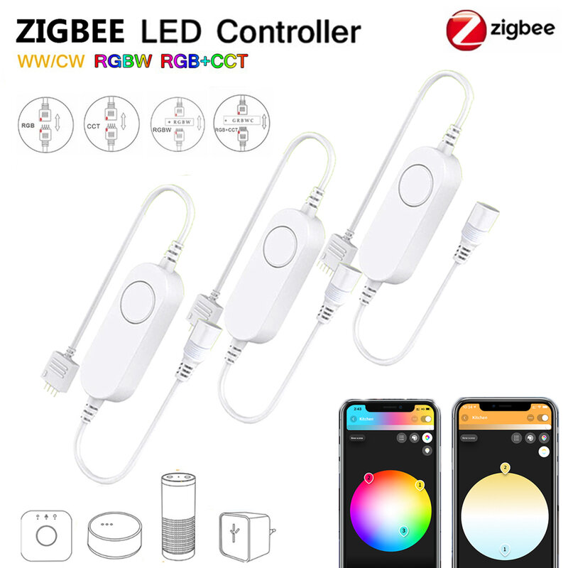 Mini Zigbee 3.0 DC5V 12V 24V 5050 RGB/RGBW/RGBCCT/CCT สมาร์ทแถบไฟ LED Controller Tuya led Dimmer สำหรับ Alexa/SmartThings